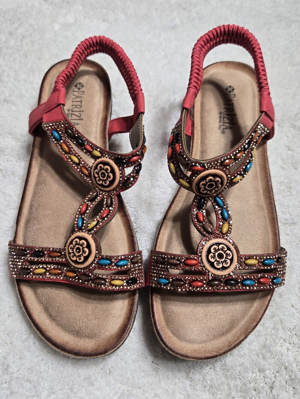 Patrizia Ponyo Flat Sandals by Spring Step colorful beaded T-straps Sz 39 New